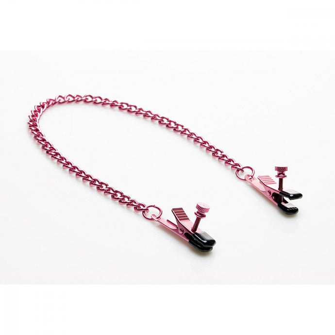 Pink Nipple Clamps with Chain - Alligator-Style Adjustable Clamps
