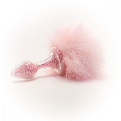 Crystal Delights Magnetic Sparkle Bunny Tail Glass Butt Plug - Pink