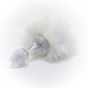 Crystal Delights Magnetic Sparkle Bunny Tail Glass Butt Plug - White