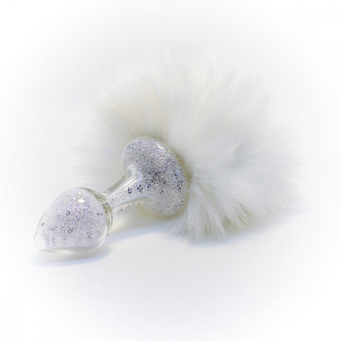 Crystal Delights Magnetic Sparkle Bunny Tail Glass Butt Plug - White