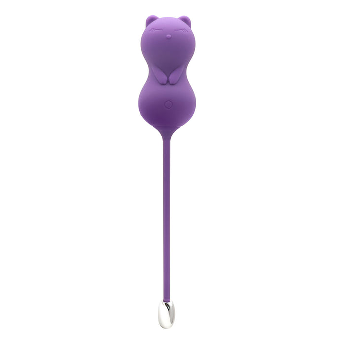 Kitty Kegel Ball Vibrator has a cat shape in the color purple with a long silicone strap