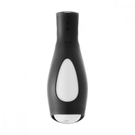 front facing view of black and white VeDO Torpedo Silicone Vibrating Stroker