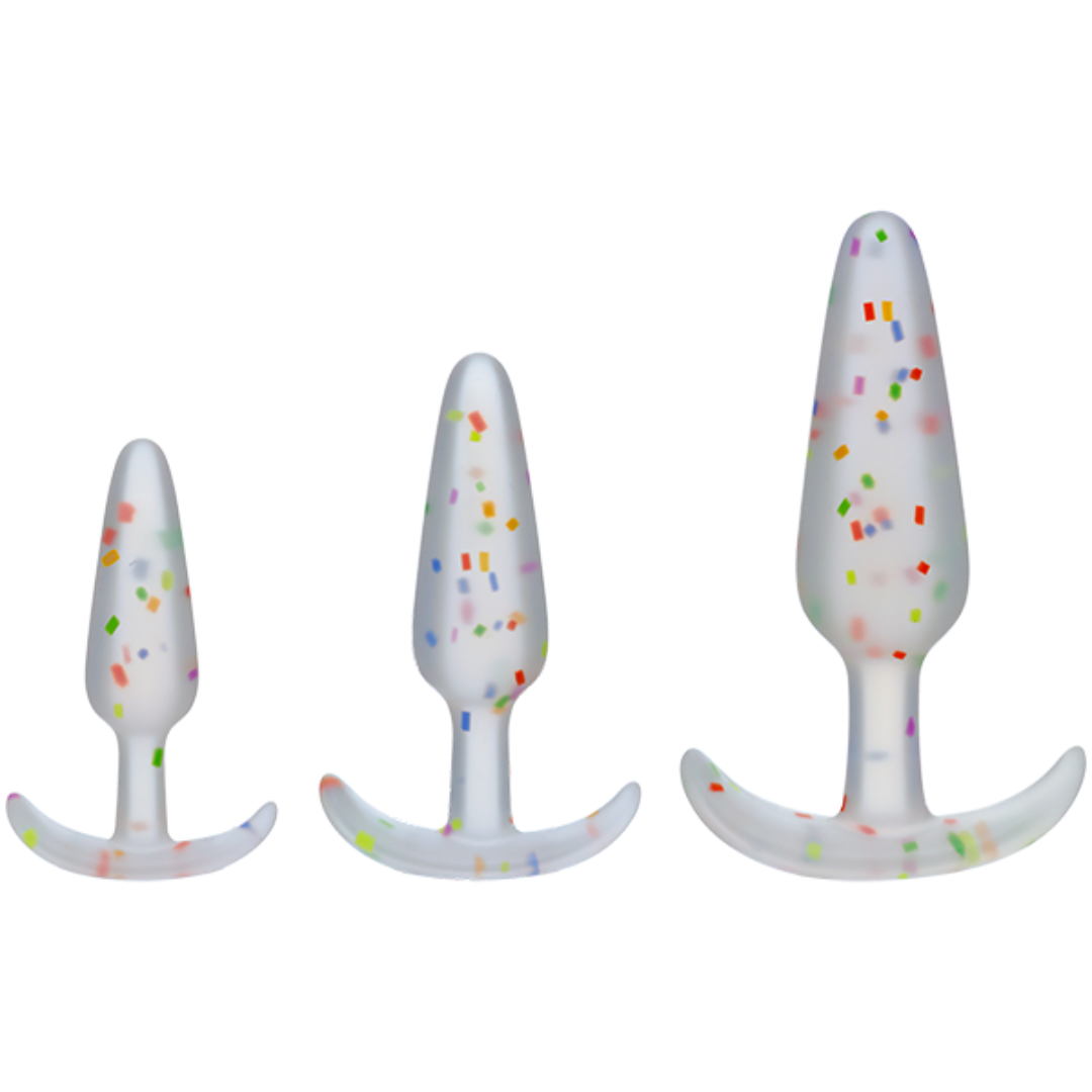 Confetti Silicone Anal Training Plug Set, 3-Piece The Pleasure Parlor Confetti Silicone Anal Training Plug Set, 3-Piece The Pleasure Parlor