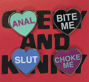 Anal, Bite Me, Slut, Choke Me Enamel Pin 4-Pack