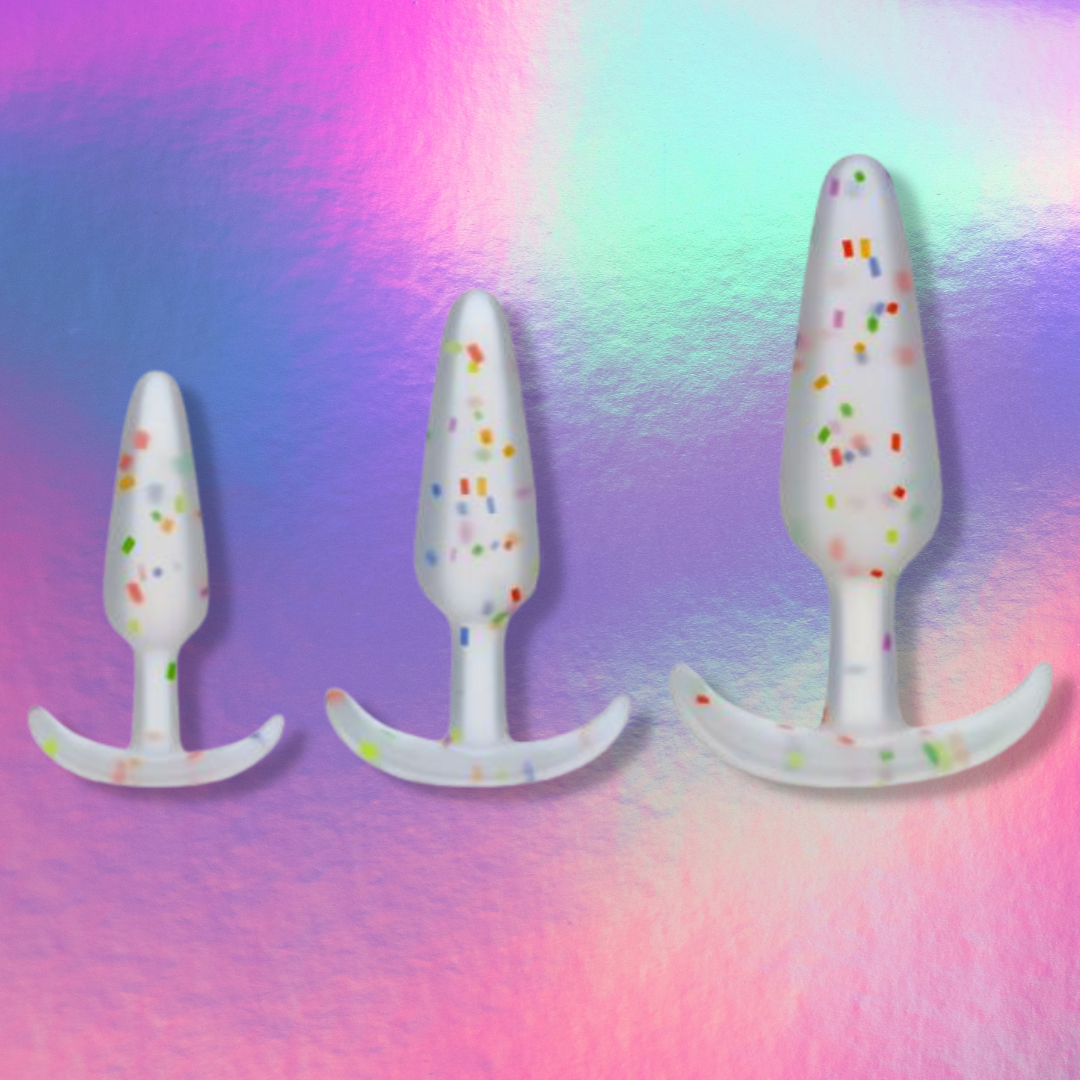 Confetti Silicone Anal Training Plug Set, 3-Piece The Pleasure Parlor Confetti Silicone Anal Training Plug Set, 3-Piece The Pleasure Parlor