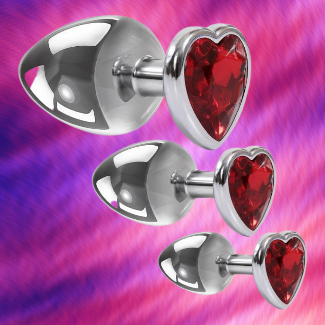 Three of Hearts Red Jeweled Anal Plug Set (3 pcs.) The Pleasure Parlor Three of Hearts Red Jeweled Anal Plug Set (3 pcs.) The Pleasure Parlor