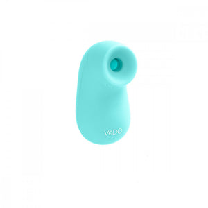 angled side and front view of VeDo NAMI Rechargeable Silicone Sonic Vibrator turquoise.
